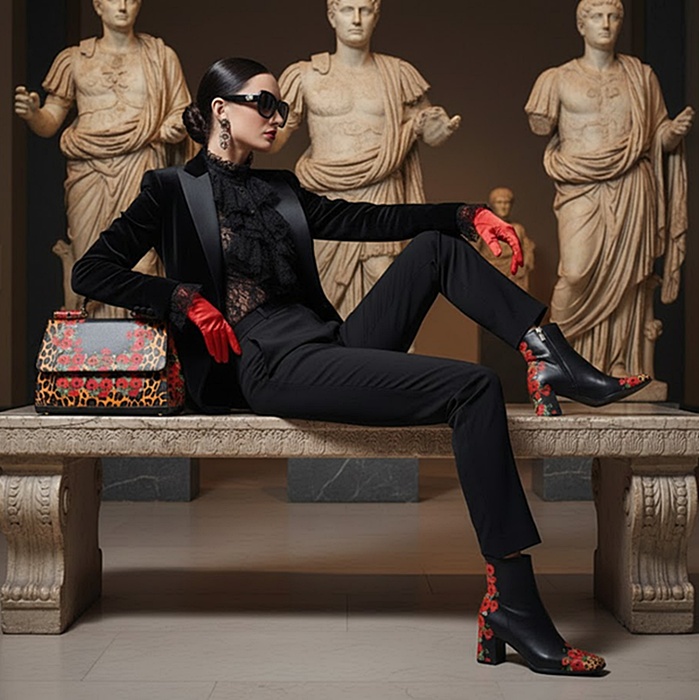 NadiT Couture дамски боти среден ток естествена кожа Макове с леопард